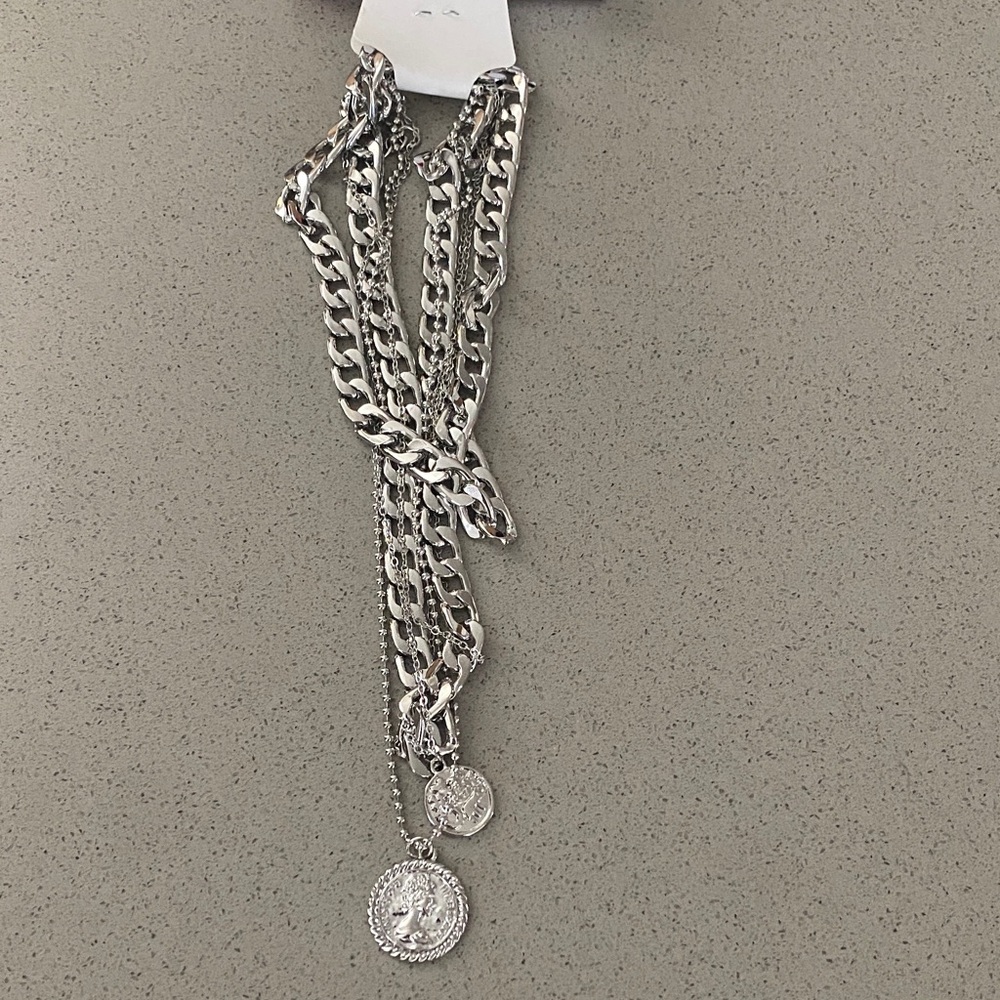 Chic Silver Chain Necklace with Coin Charms